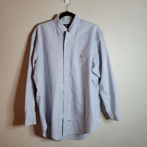 Ralph Lauren Men's Light Blue Striped Long Sleeve Button Down Oxford Shirt 16/33